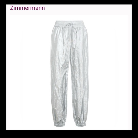Zimmermann Pants - NWT [$650] Zimmermann Rhythmic Drawstring Silver Metallic Pants. size 0